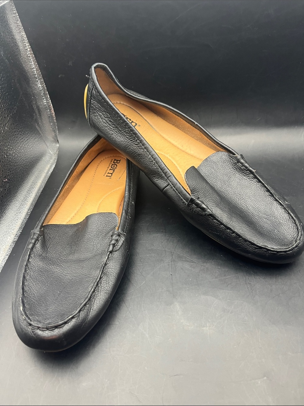 8.5 Womens leather Born® Axona Driving Mocs loafer leather Black